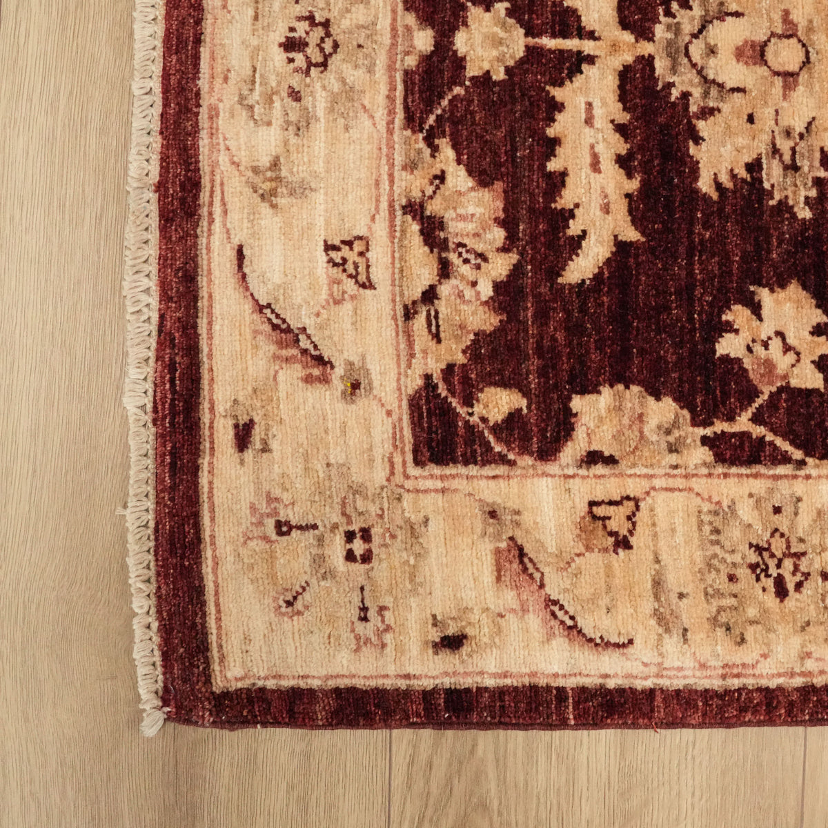 Burgundy Oushak-Pattern Handwoven Wool Runner, Mahal Series
