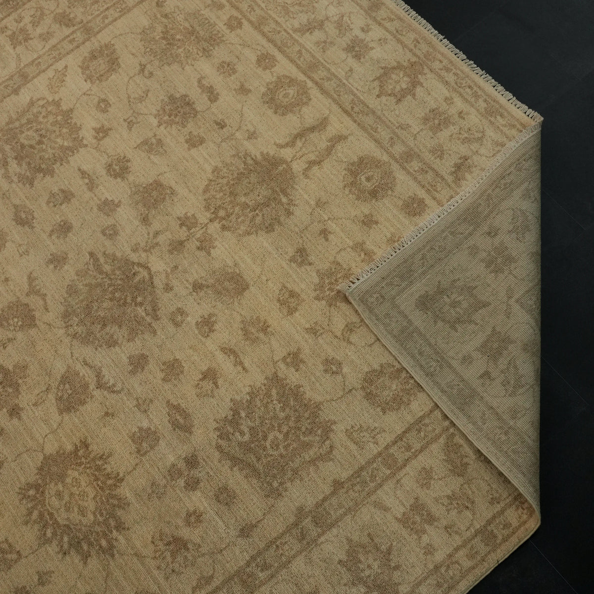 Cream Oushak-Pattern Handwoven Wool Rug, Mahal Series — office rug