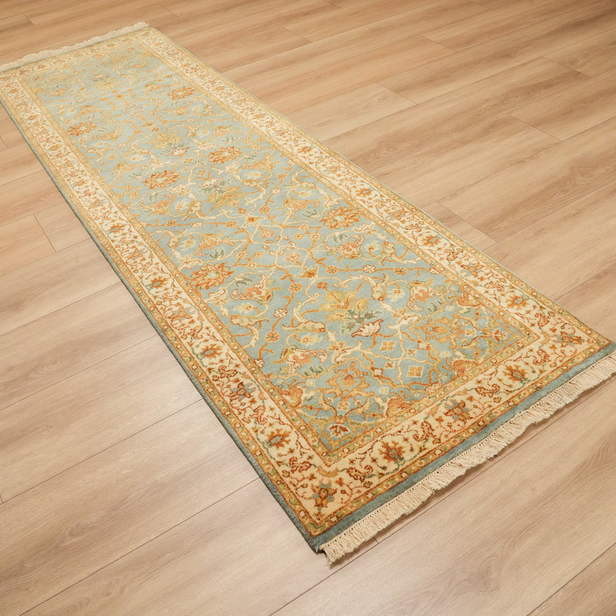 Mahal Serisi El Dokuma Uşak Desenli Mavi Yün Halı, 78x256 cm — Halıcızade
