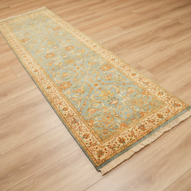 Mahal Serisi El Dokuma Uşak Desenli Mavi Yün Halı, 78x256 cm — Halıcızade