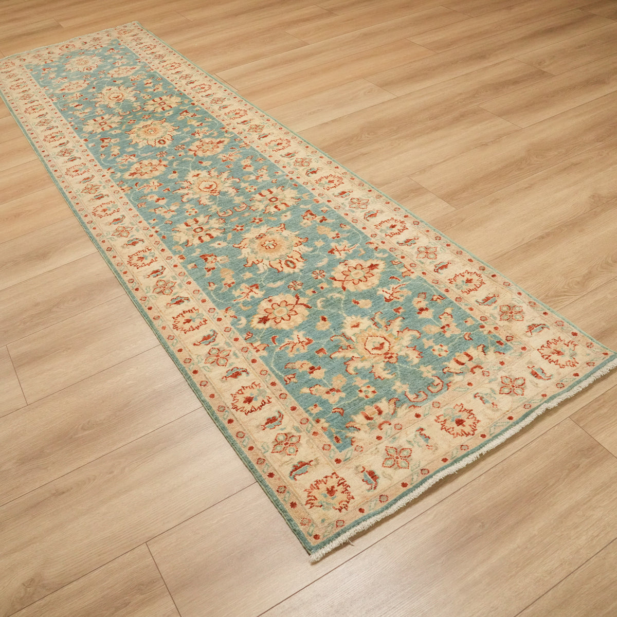 Mahal Serisi El Dokuma Uşak Desenli Yün Mavi Halı, 80x300 cm — Halıcızade