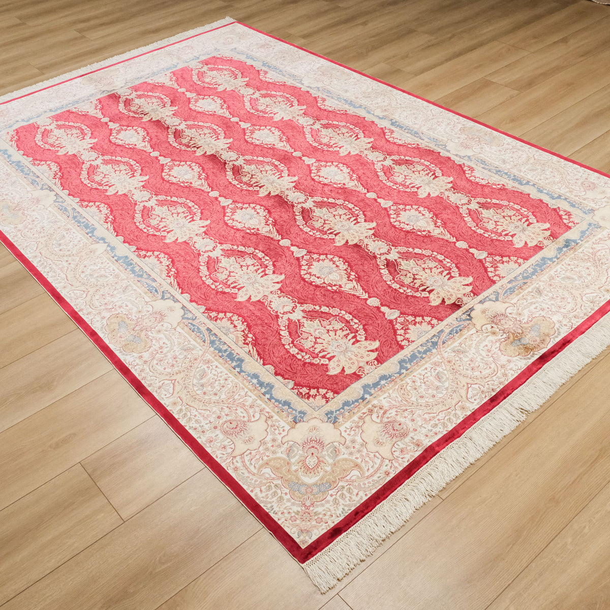 Makine Dokuma Çerçeve Desenli Kırmızı İpekli Halı, 200x290 cm — Halıcızade