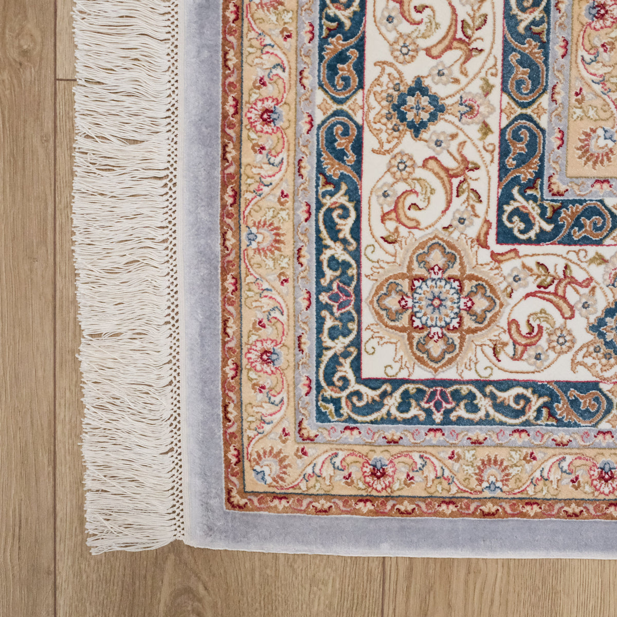 Blue Medallion Machine-Woven Silk and Viscose Rug — silk and viscose