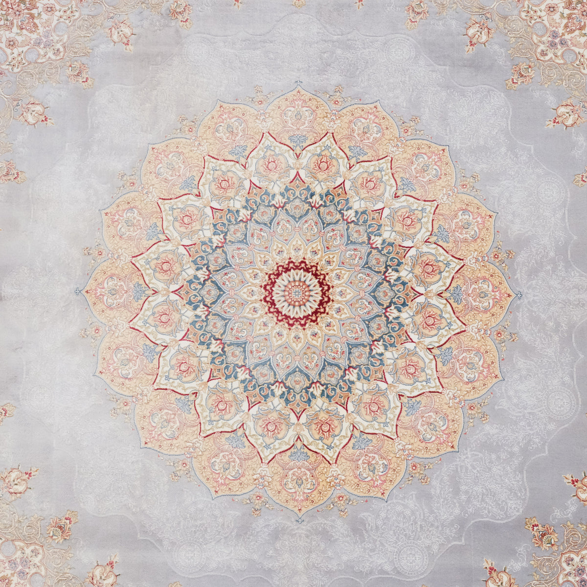 Blue Medallion Machine-Woven Silk and Viscose Rug — medallion