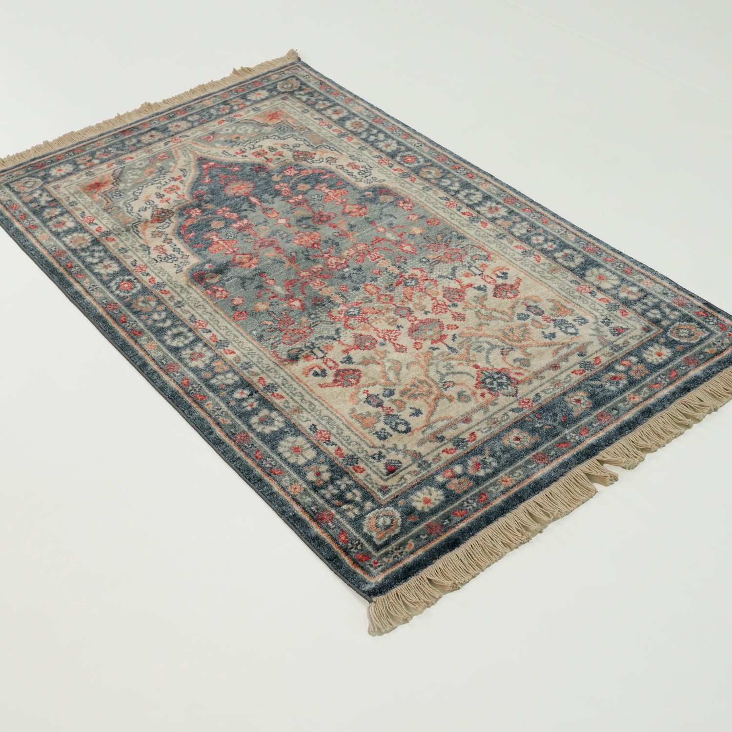Mihrap Desenli Tencel Tezgah Dokuma Halı Seccade, mavi, 80x130 cm — Halıcızade