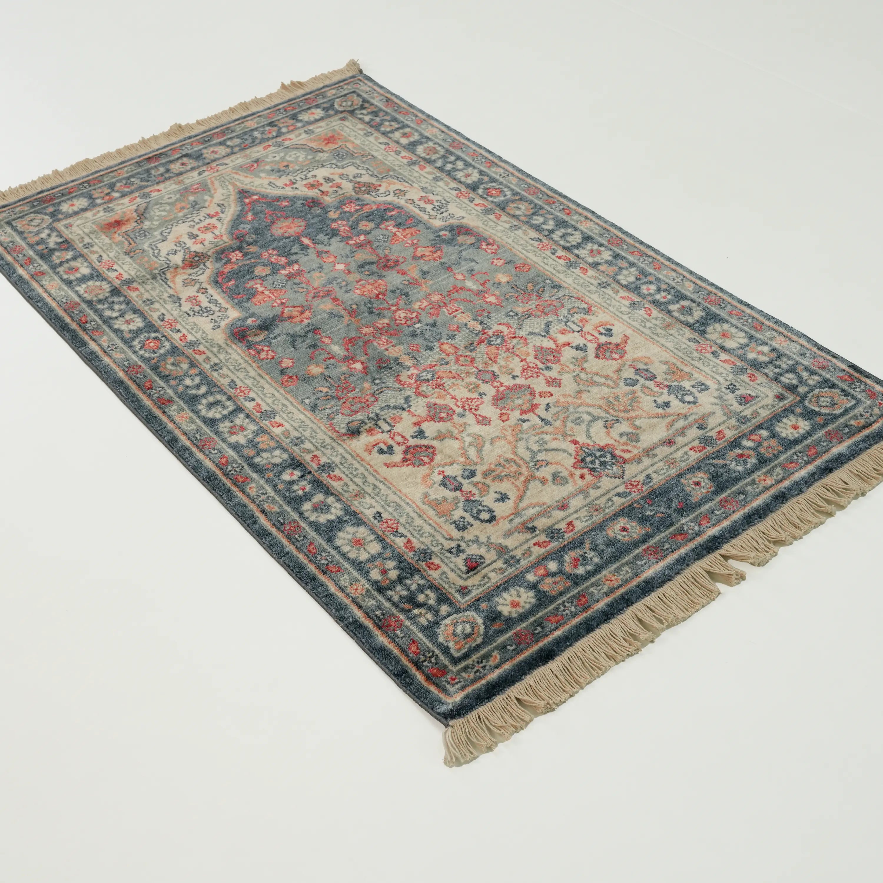 Mavi Tencel Tezgah Dokuma Halı Seccade