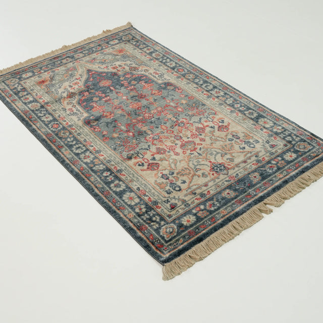 Mihrap Desenli Tencel Tezgah Dokuma Halı Seccade, mavi, 80x130 cm — Halıcızade