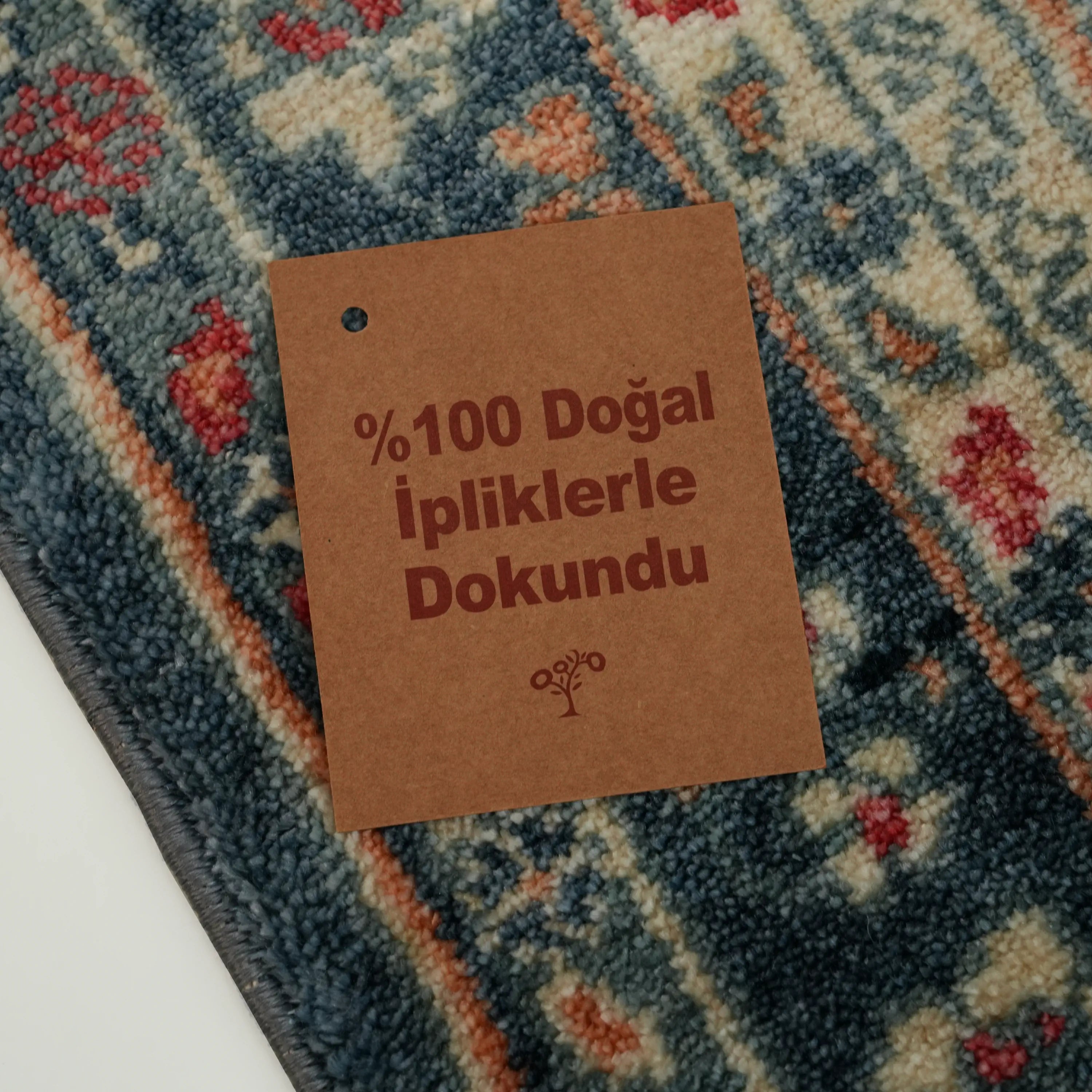 Mavi Tencel Tezgah Dokuma Halı Seccade