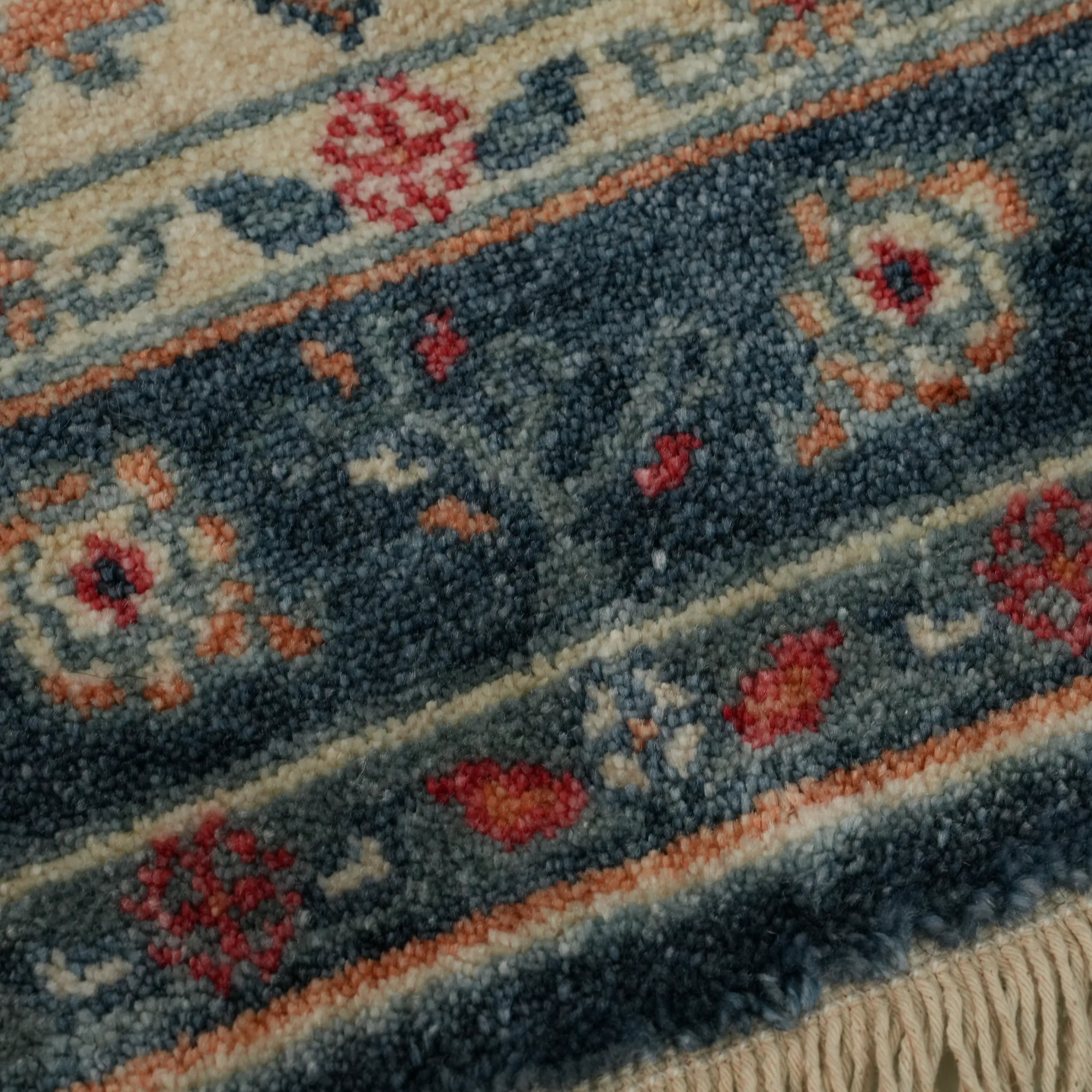 Mavi Tencel Tezgah Dokuma Halı Seccade