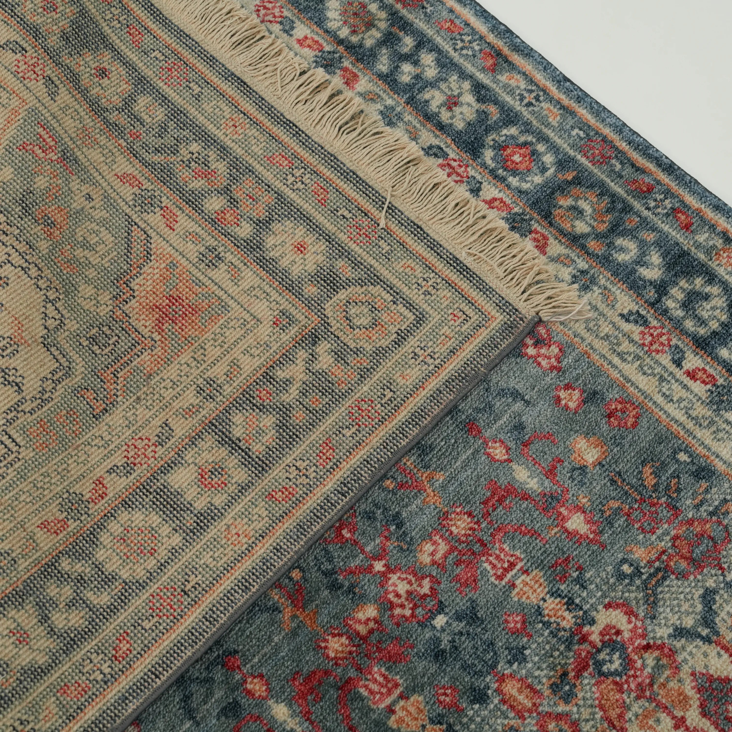 Mavi Tencel Tezgah Dokuma Halı Seccade