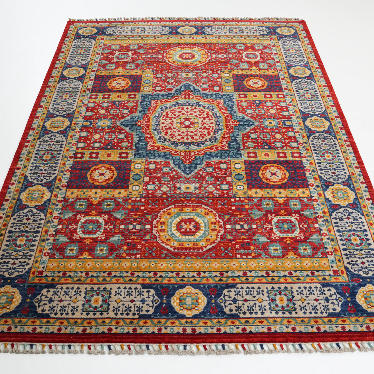 Memlük Desenli Yün Rengarenk Tezgah Dokuma Halı — 170x240, 200x300 cm