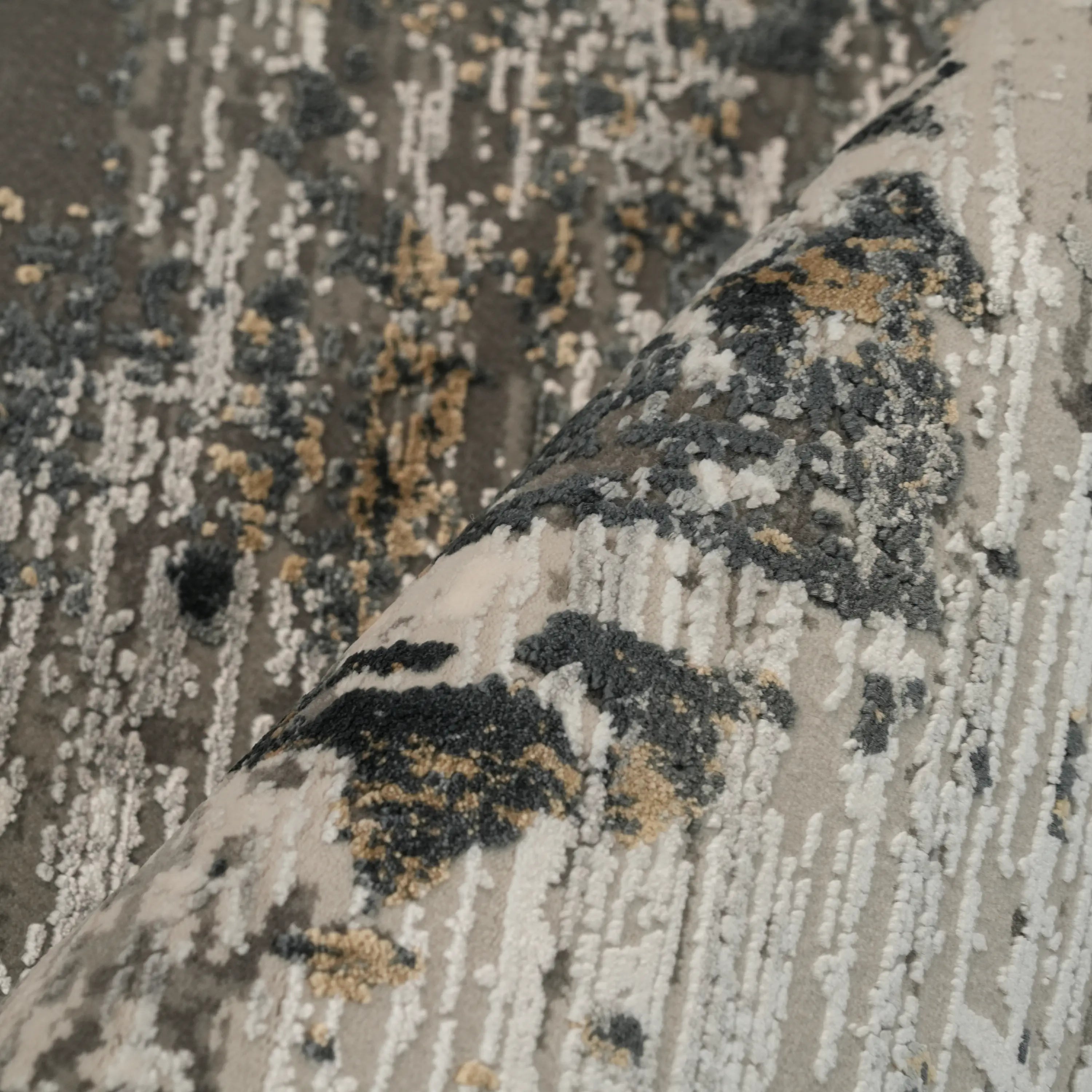 Mermer Serisi Soyut Desenli Gri Yoğun Viskonlu Halı