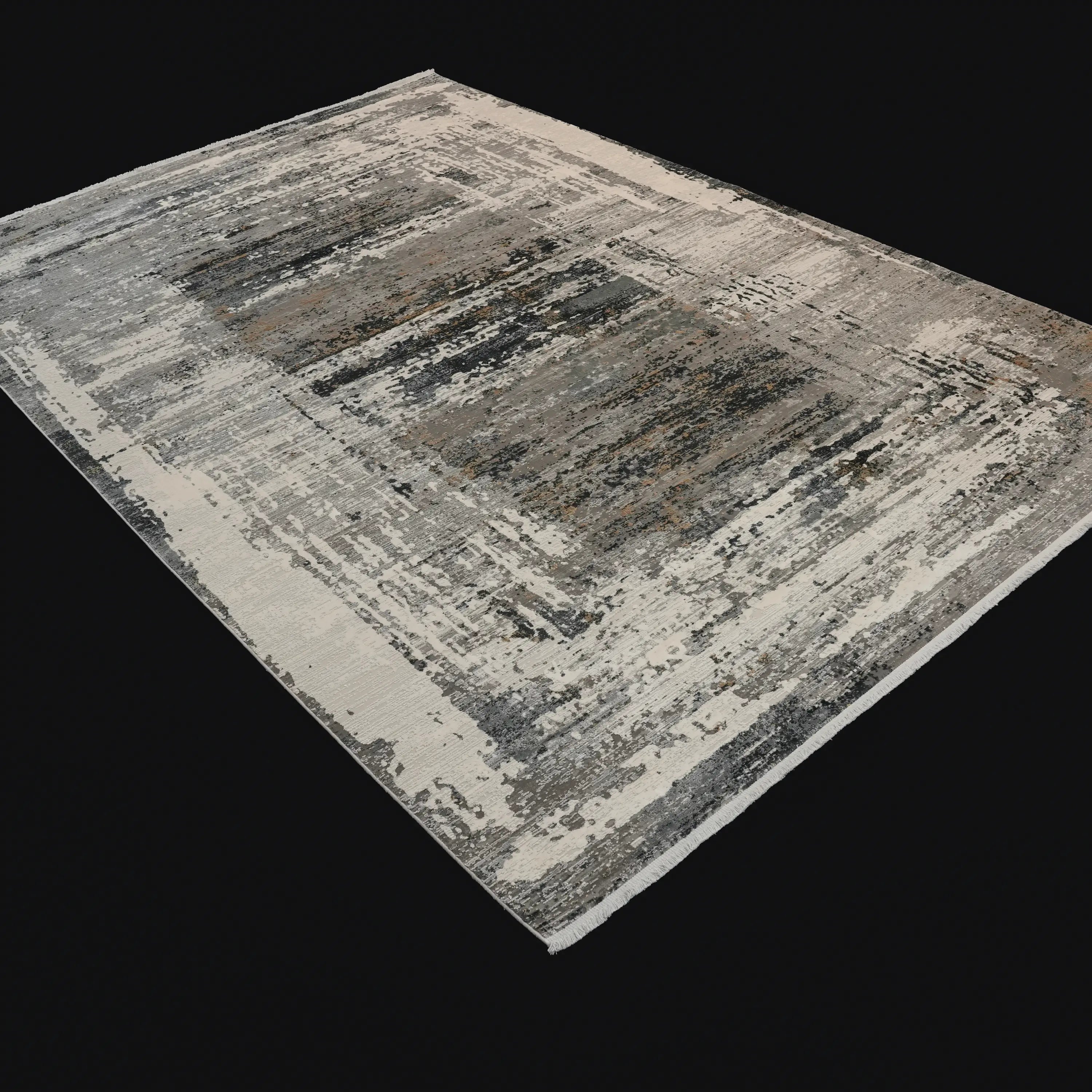 Mermer Serisi Soyut Desenli Gri Yoğun Viskonlu Halı