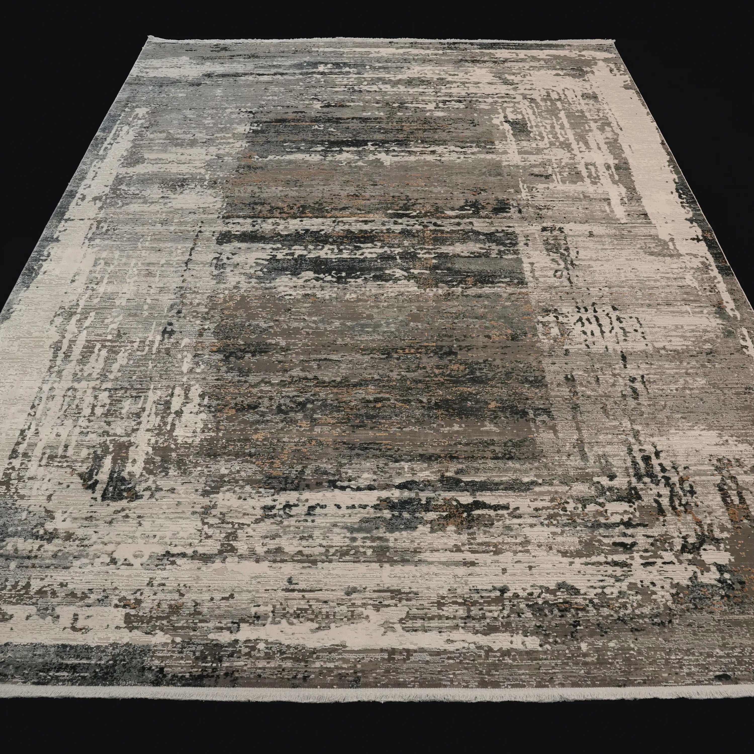 Mermer Serisi Soyut Desenli Gri Yoğun Viskonlu Halı