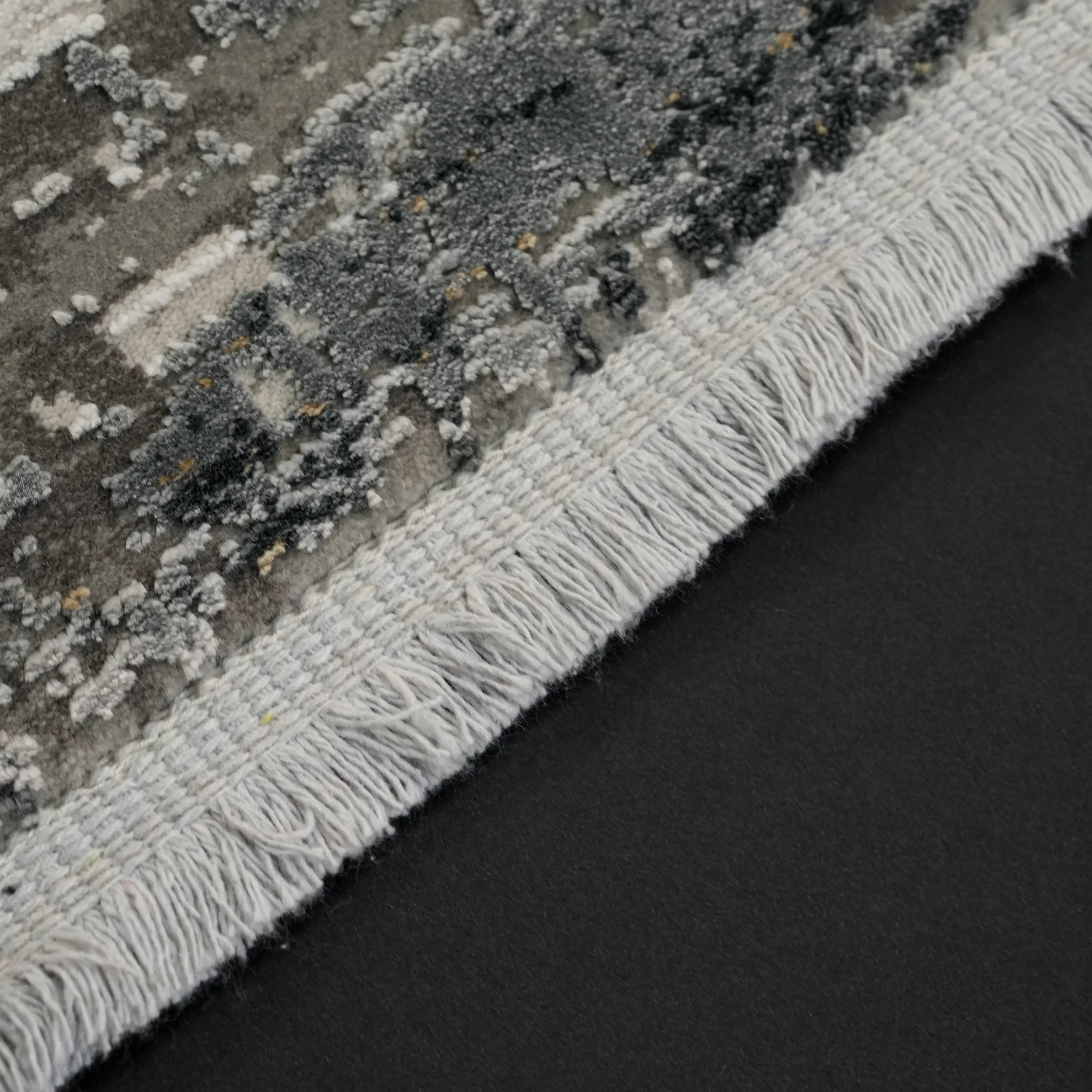 Mermer Serisi Soyut Desenli Gri Yoğun Viskonlu Halı