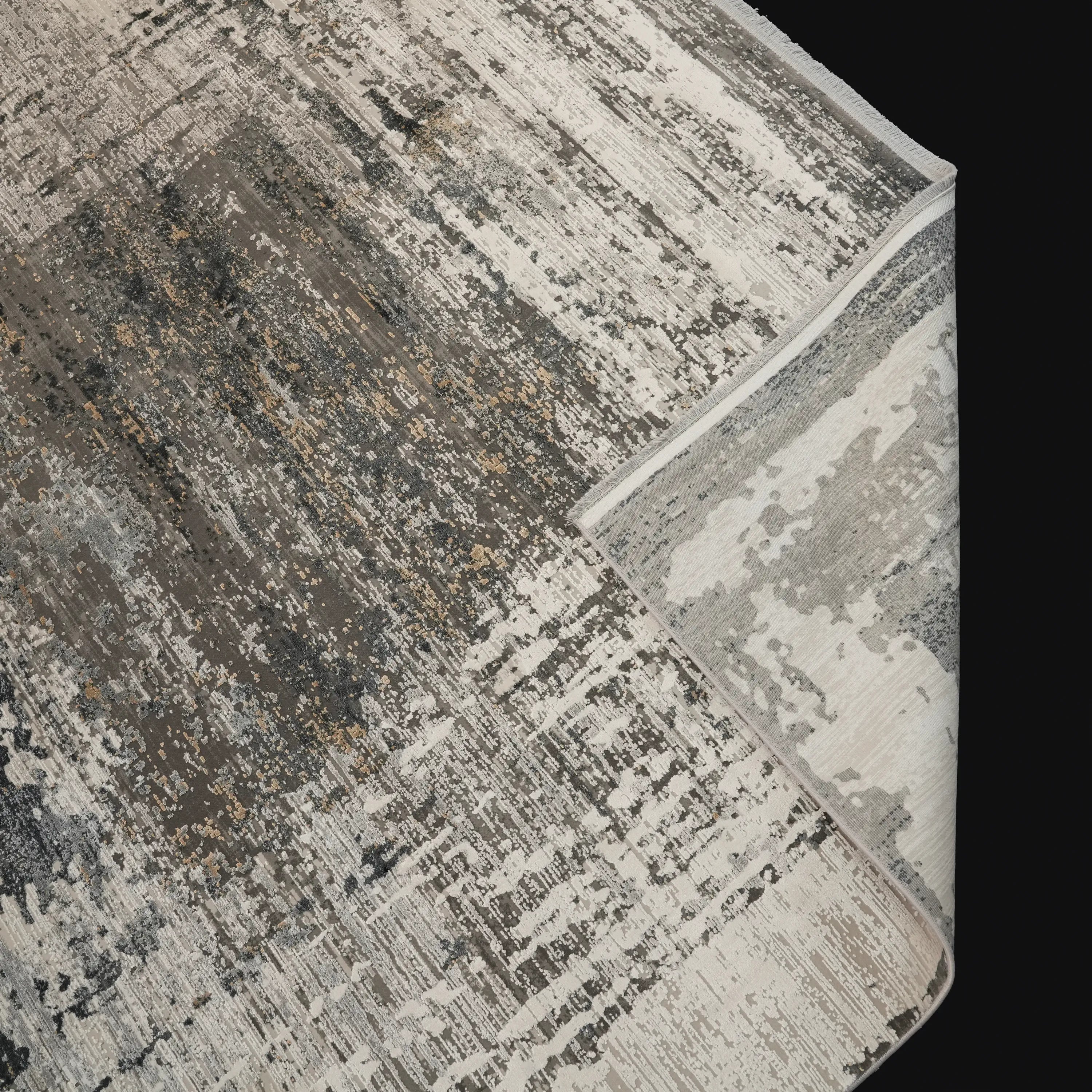 Mermer Serisi Soyut Desenli Gri Yoğun Viskonlu Halı