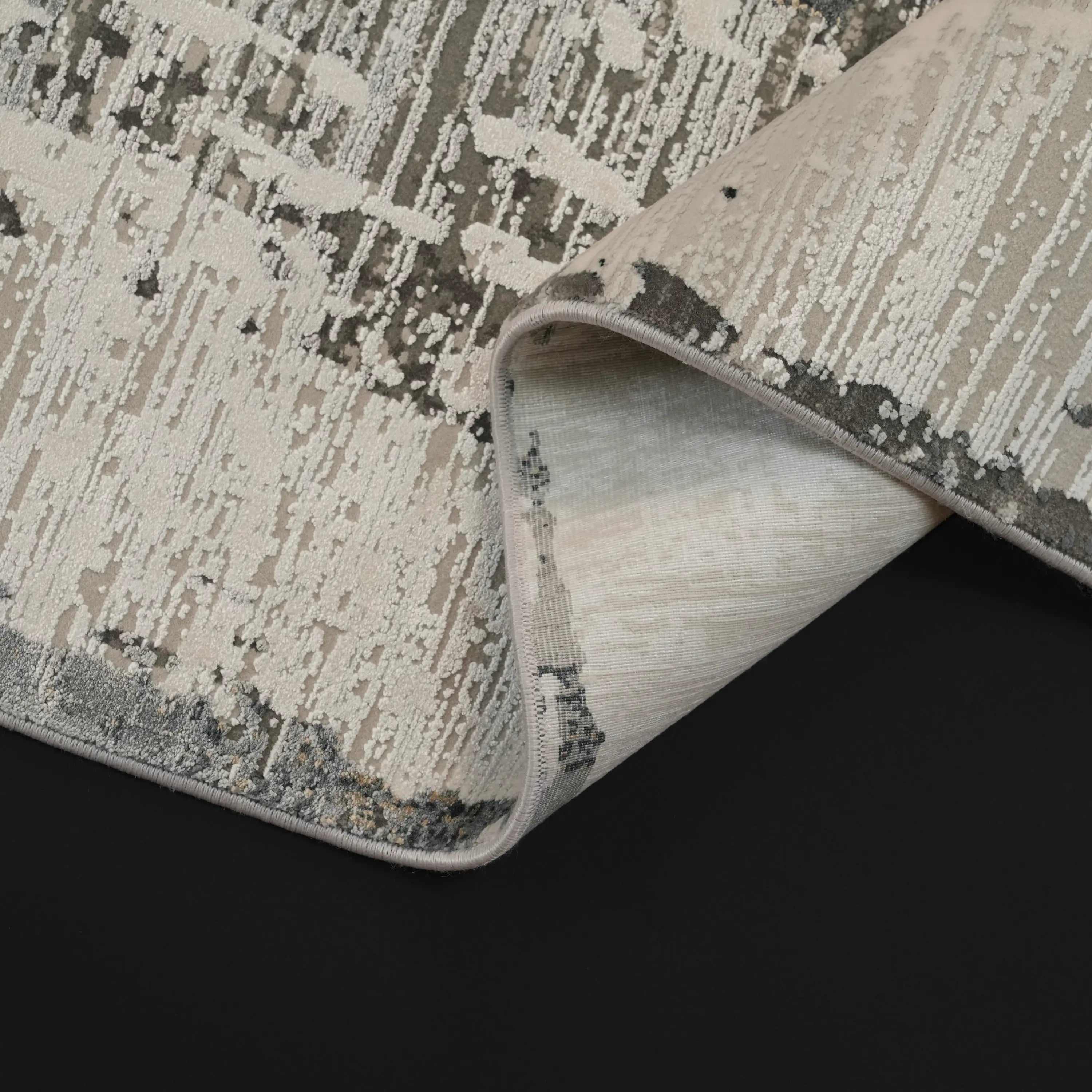 Mermer Serisi Soyut Desenli Gri Yoğun Viskonlu Halı