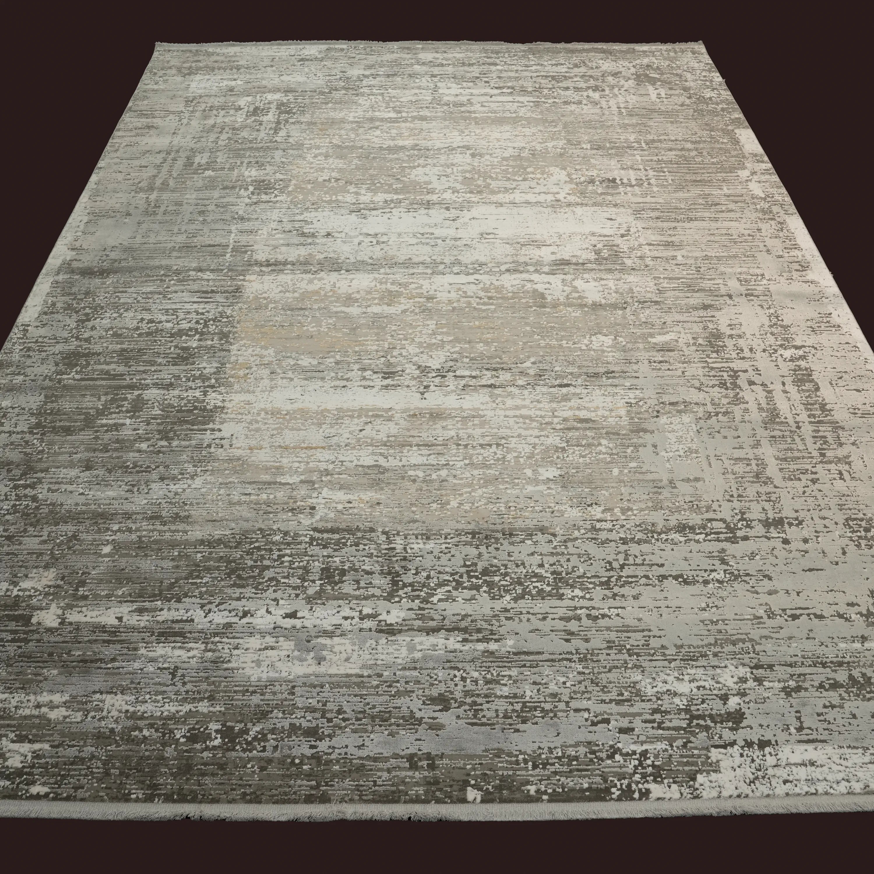 Mermer Serisi Soyut Desenli Gri Yoğun Viskonlu Modern Halı