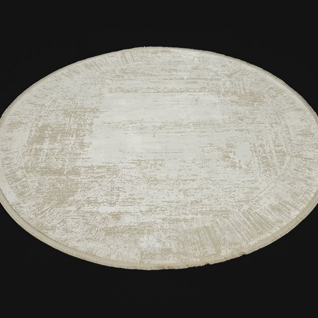 Mermer Serisi Yoğun Viskonlu Modern Yuvarlak Halı, krem, 160x160 – 300x300 cm — Halıcızade