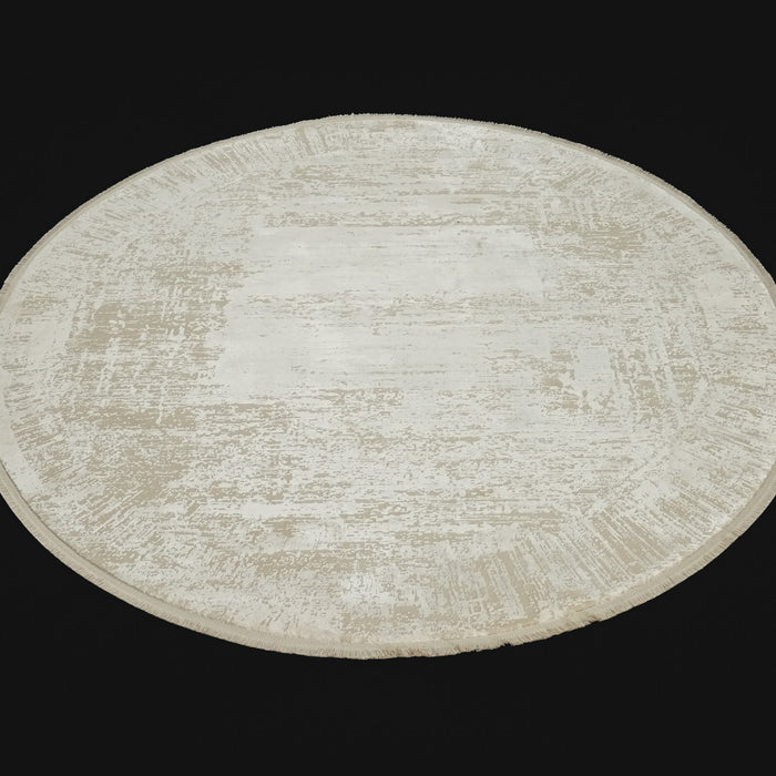 Mermer Serisi Yoğun Viskonlu Modern Yuvarlak Halı, krem, 160x160 – 300x300 cm — Halıcızade