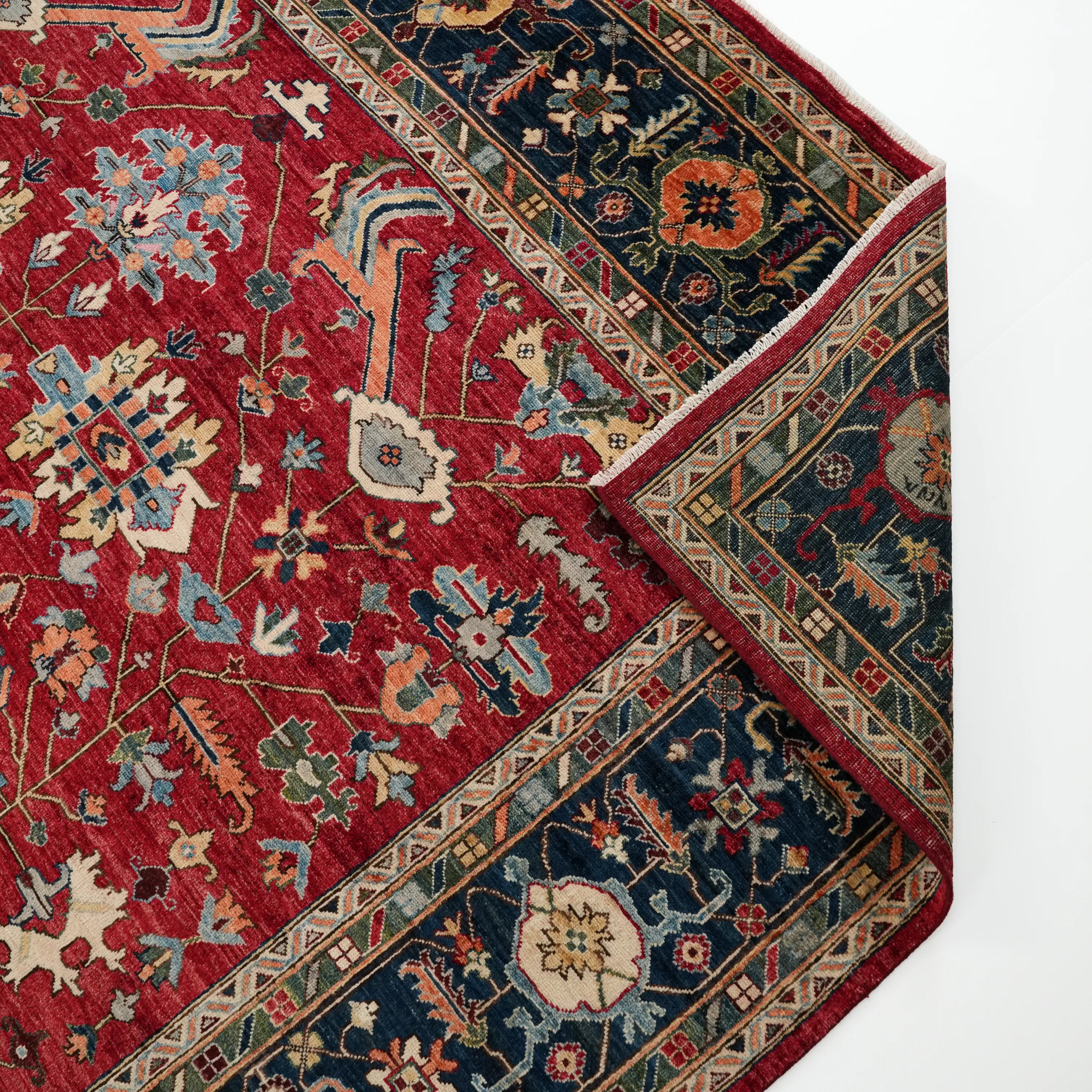 Mihman Series Handwoven Anatolian Patterned Red Wool Rug