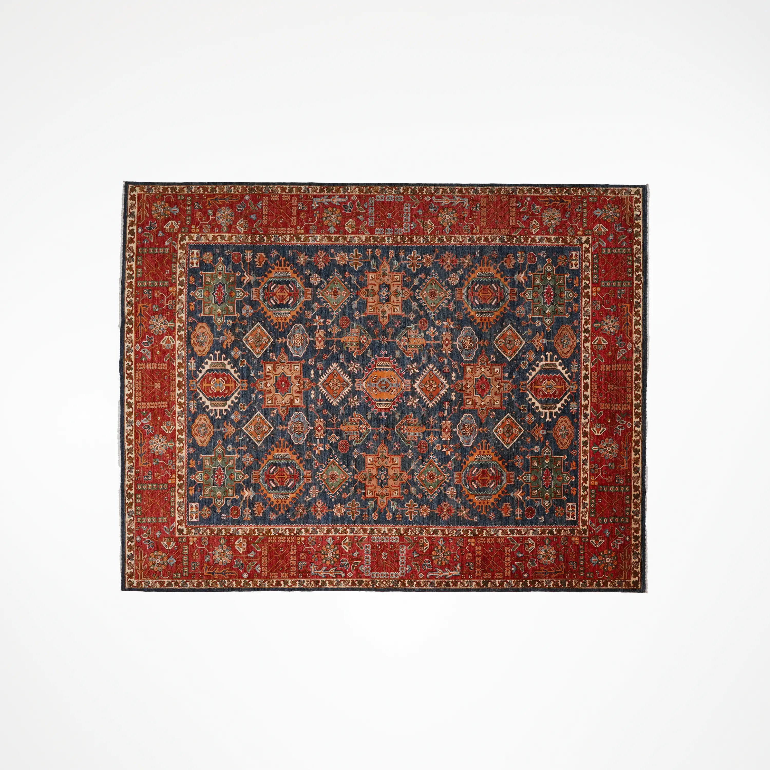 Mihman Serisi El Dokuma Anadolu Desenli Lacivert Yün Halı