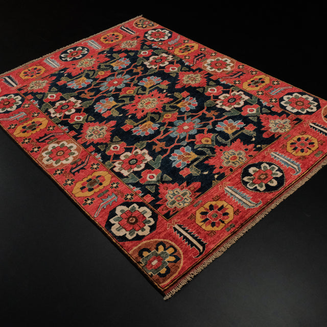 Mihman serisi Anadolu desenli el dokuma yün halı, rengarenk, 161x216 cm — Halıcızade