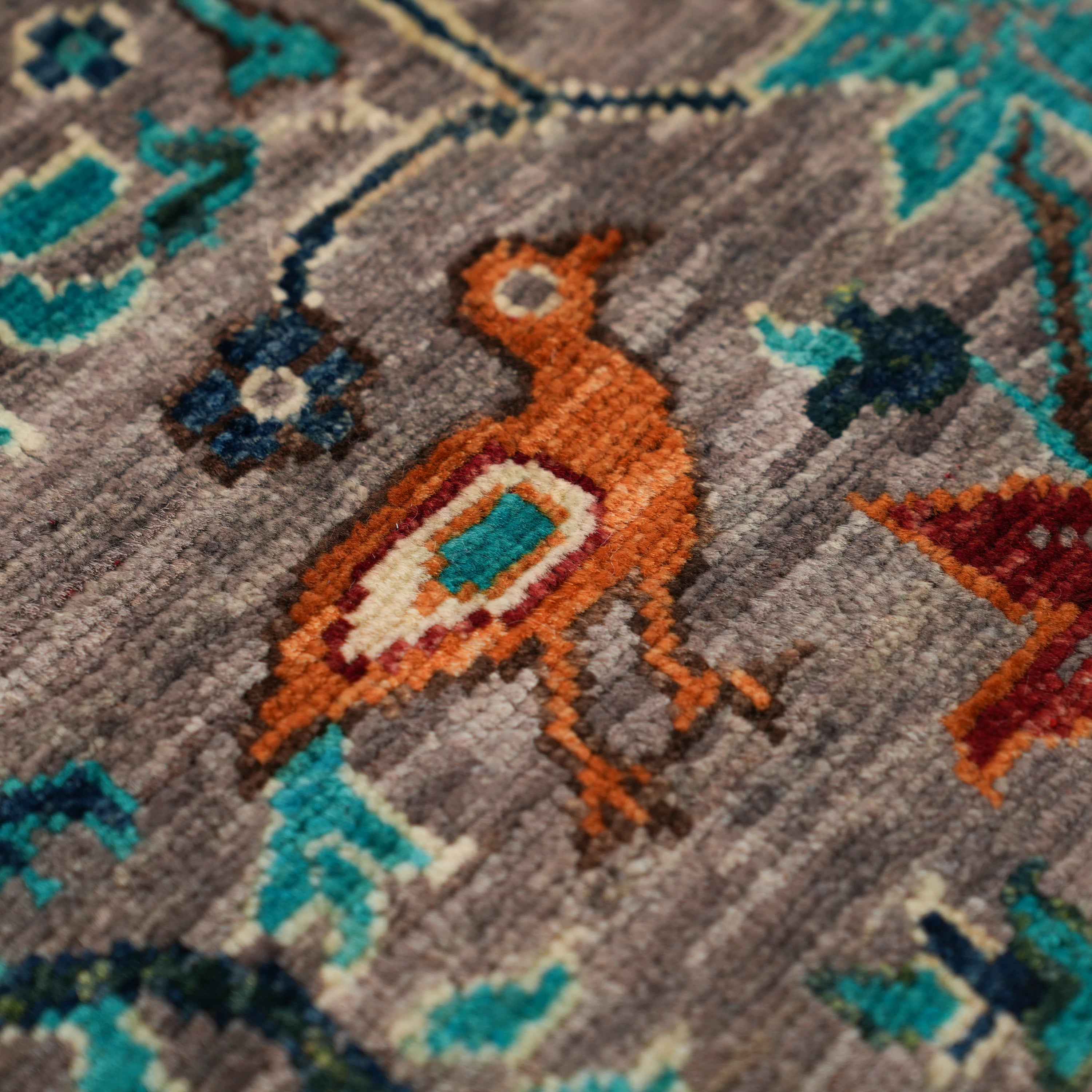 Mihman Series Handwoven Floral Patterned Gray Wool Rug