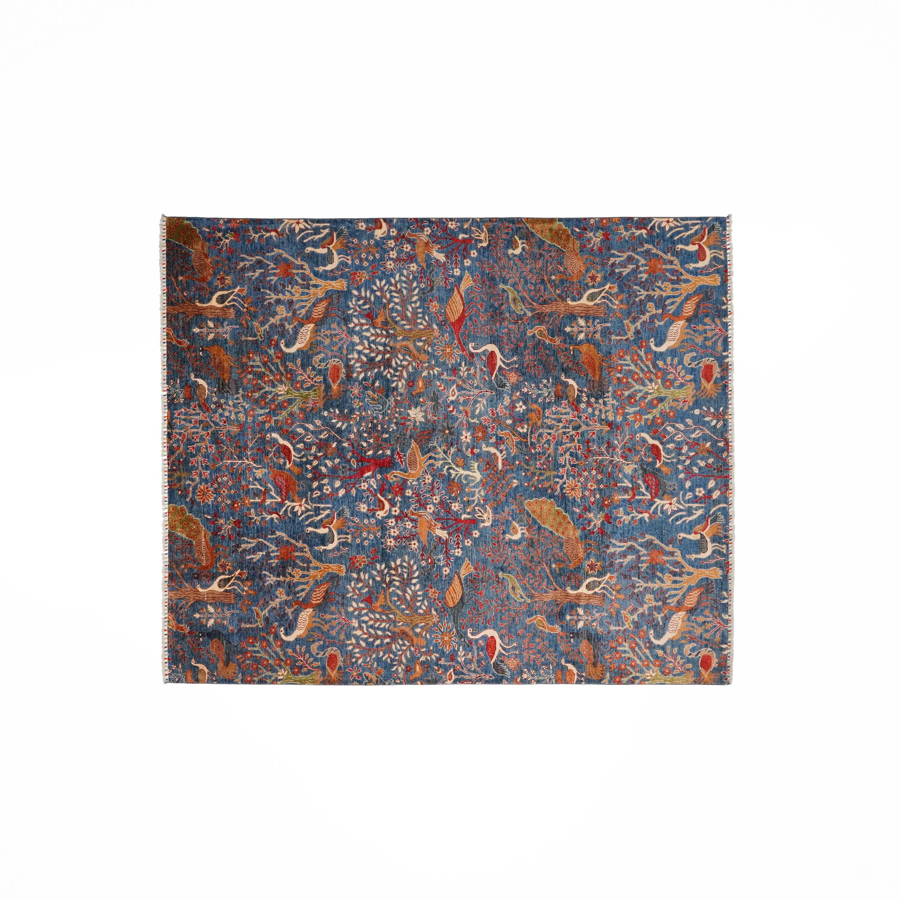 Mihman Series Handwoven Flower Pattern Blue Wool Rug