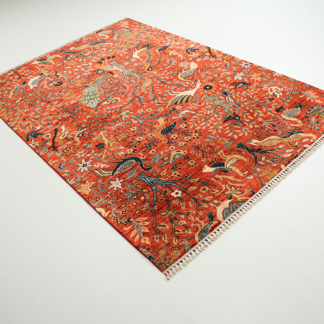Mihman serisi çiçek desenli el dokuma yün halı, turuncu, 80x300 cm — Halıcızade