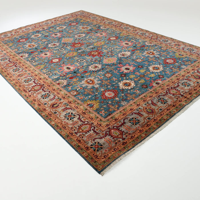 Mihman Serisi El Dokuma Uşak Desenli Mavi Yün Halı, 299x429 cm — Halıcızade