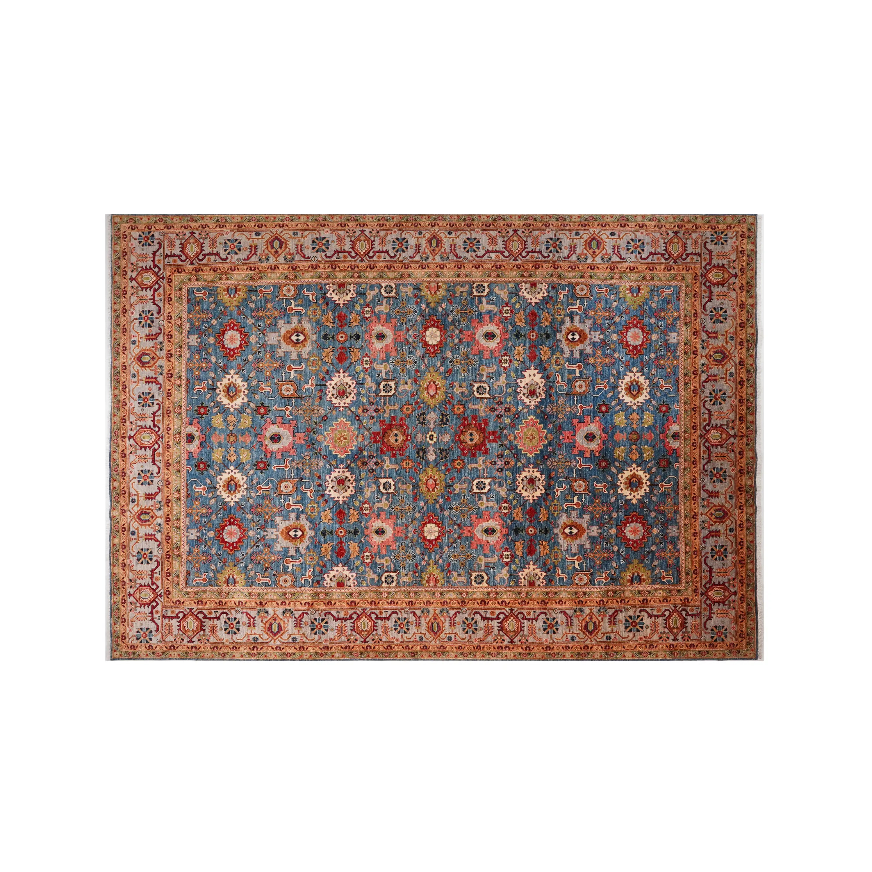 Mihman Serisi El Dokuma Uşak Desenli Mavi Yün Halı