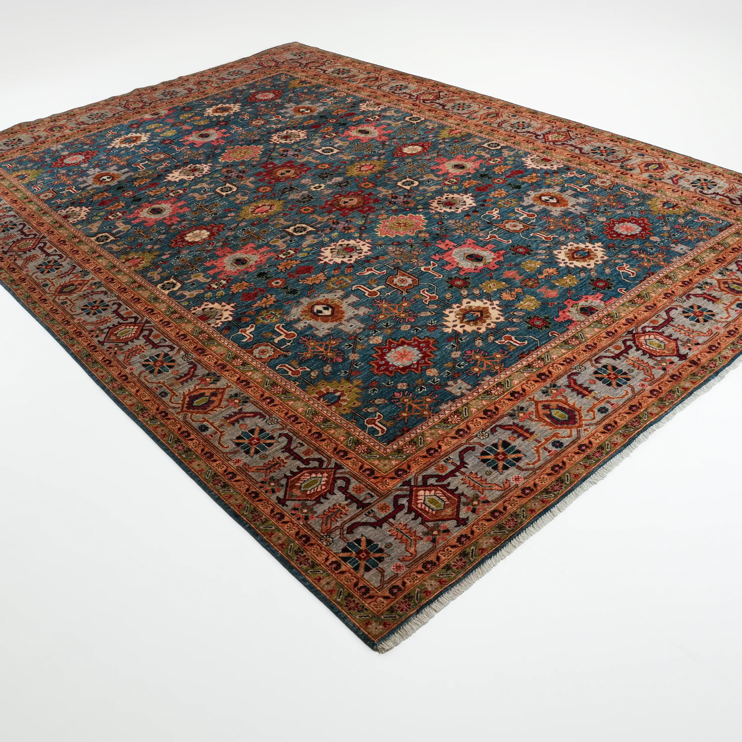 Mihman Serisi El Dokuma Uşak Desenli Mavi Yün Halı