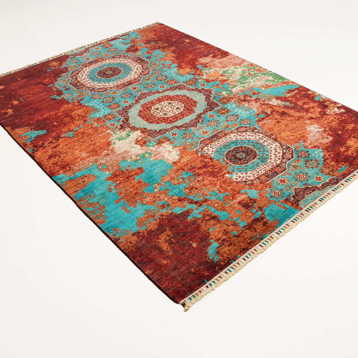 Mihman Serisi El Dokuma Vintage Desenli Rengarenk Yün Halı, 177x230 cm — Halıcızade