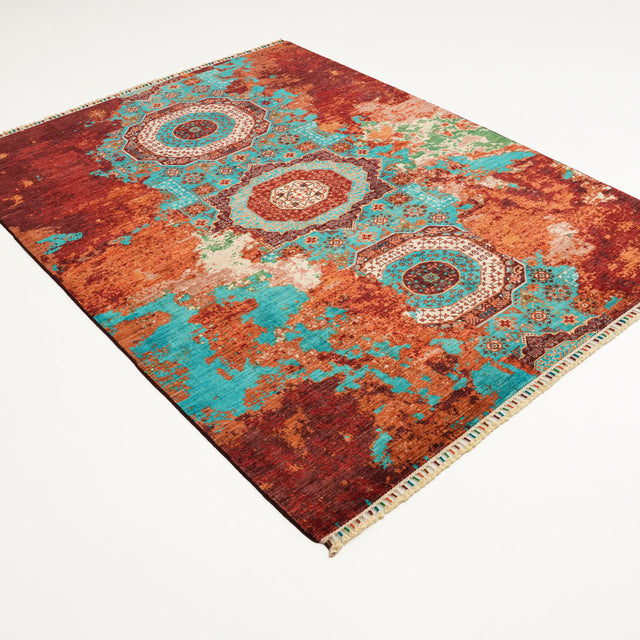 Mihman Serisi El Dokuma Vintage Desenli Rengarenk Yün Halı, 177x230 cm — Halıcızade