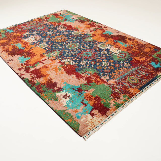 Mihman Serisi El Dokuma Vintage Desenli Yün Rengarenk Halı, 205x289 cm — Halıcızade