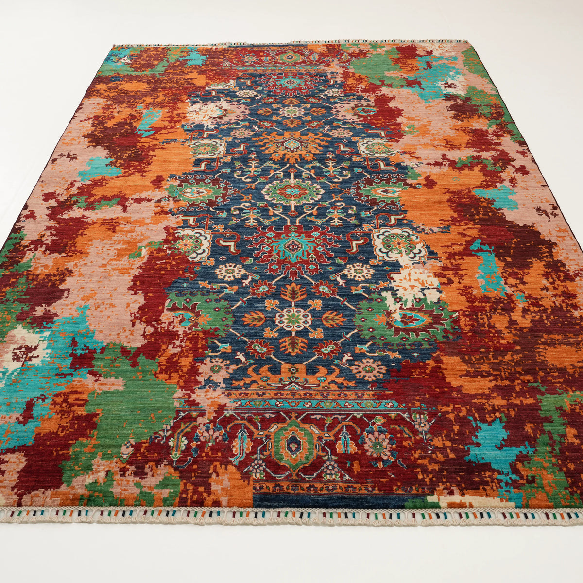 Mihman Serisi El Dokuma Vintage Desenli Yün Rengarenk Halı — 205x289 cm