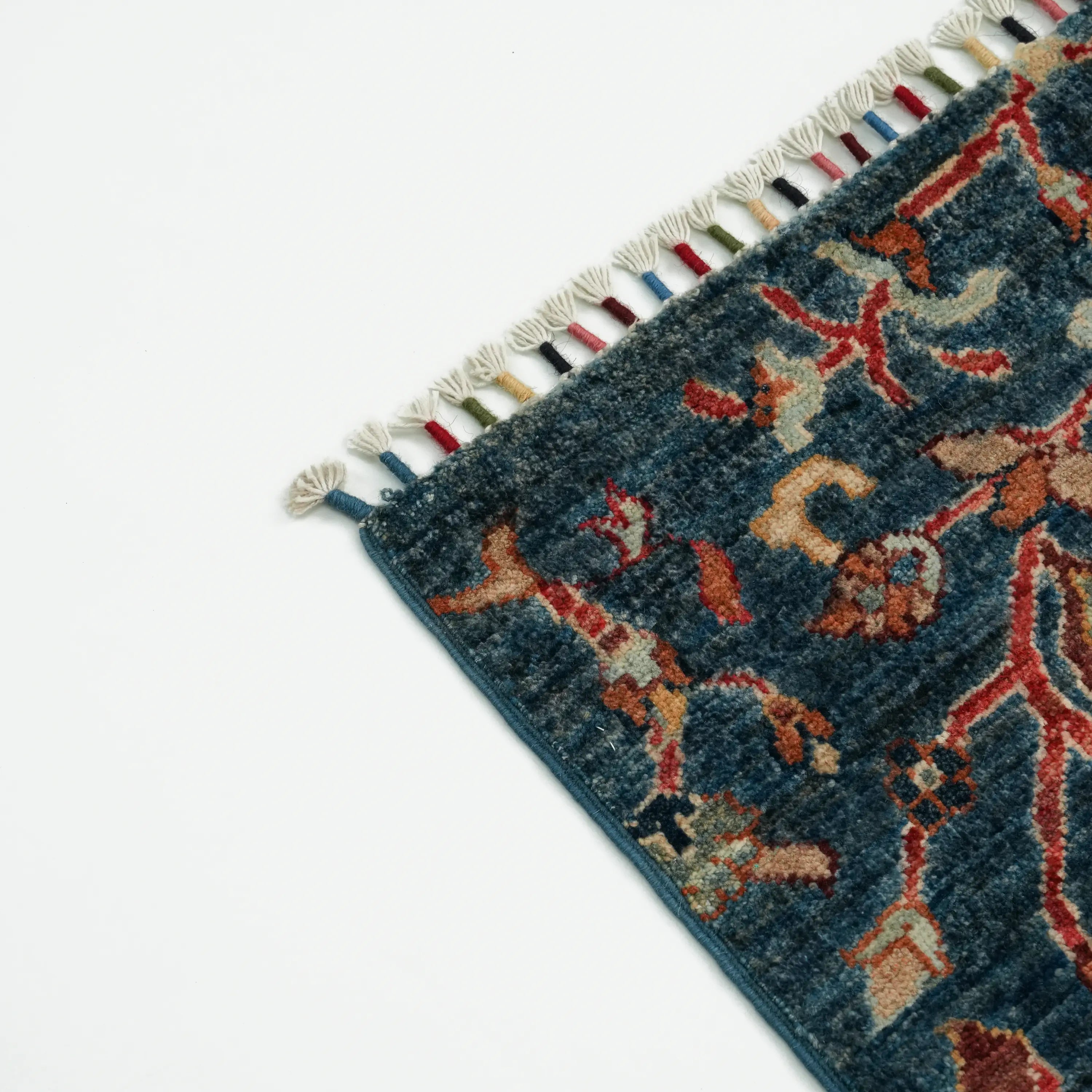 Mihman Series Handwoven Wool Flower Pattern Blue Rug