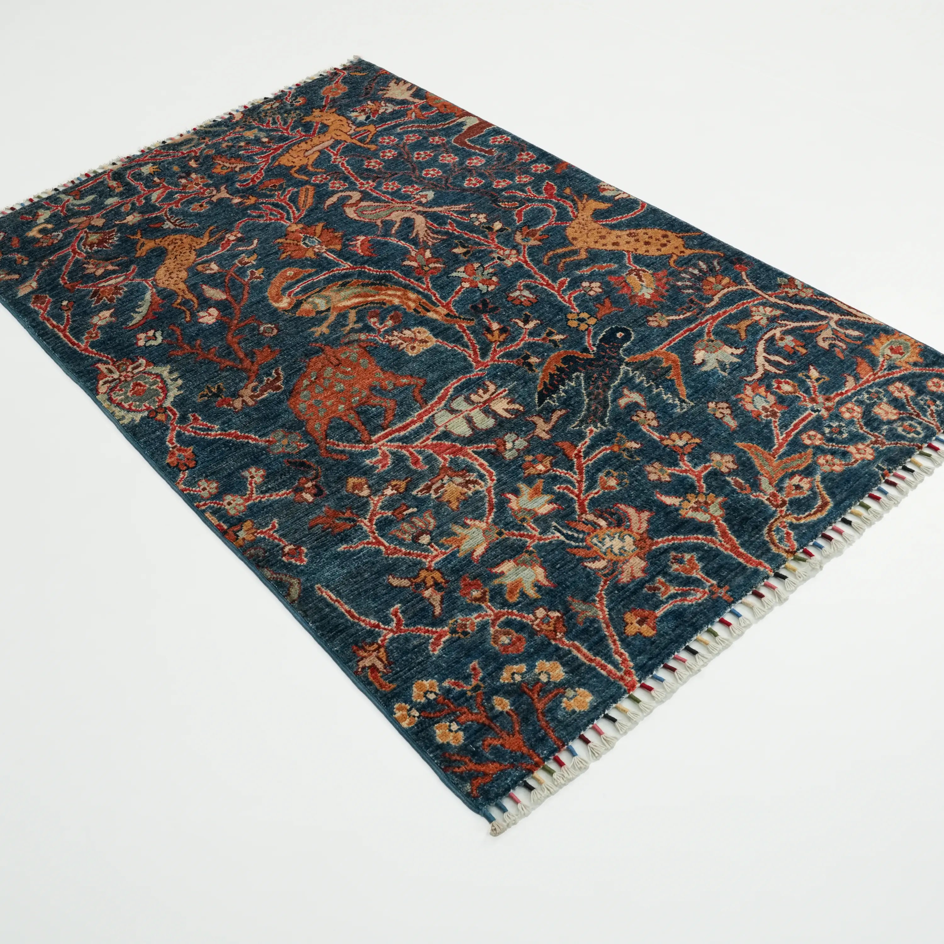 Mihman Series Handwoven Wool Flower Pattern Blue Rug