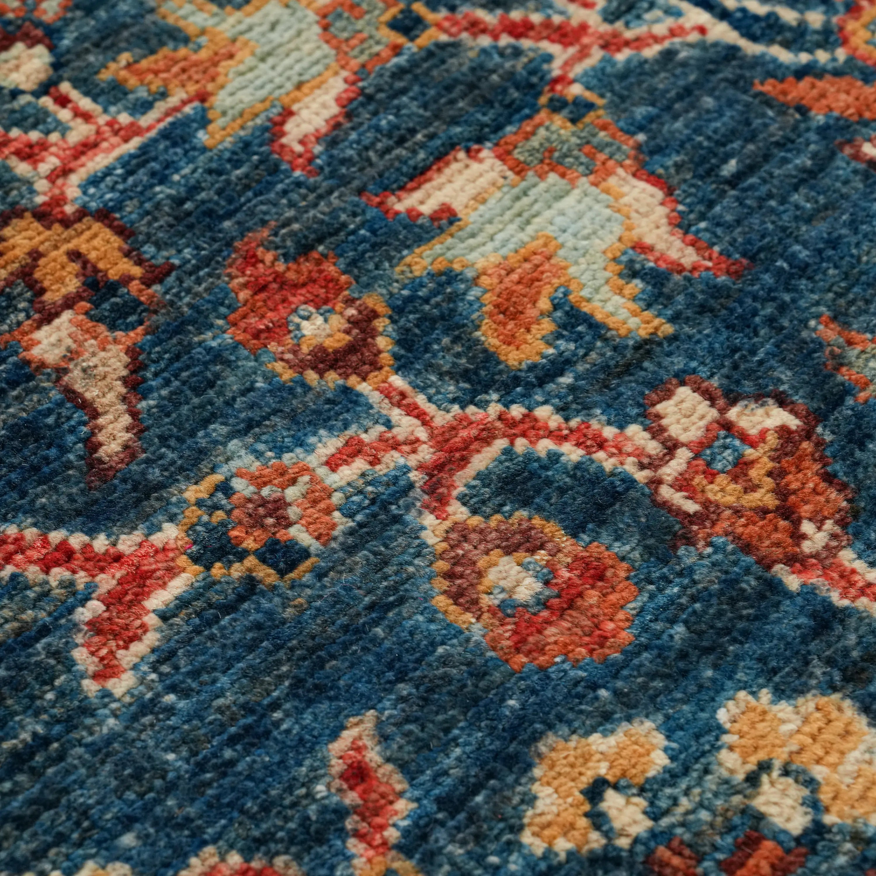 Mihman Series Handwoven Wool Flower Pattern Blue Rug