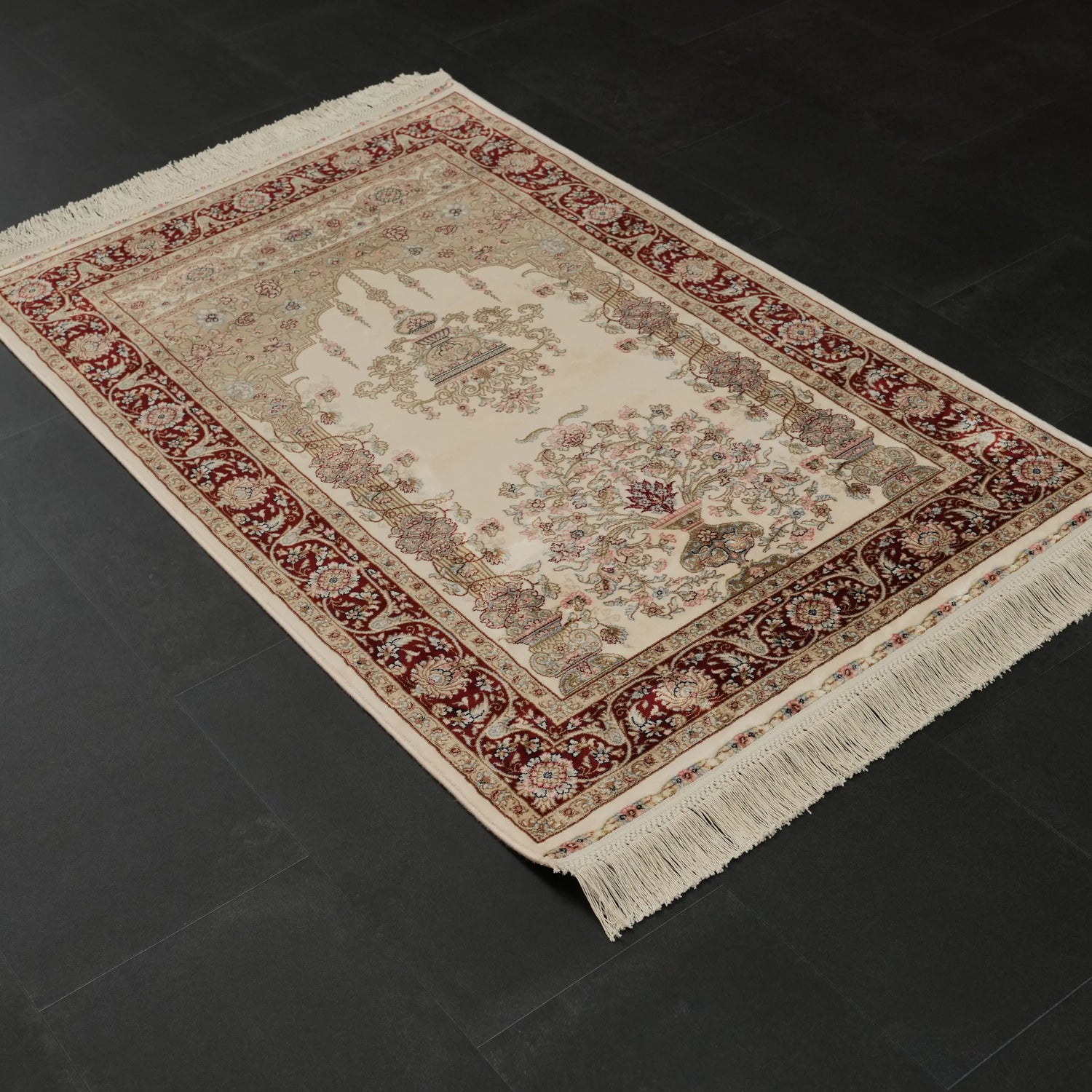 Mihrap Desenli Krem Viskon Halı Seccade, 80x125 cm — Halıcızade
