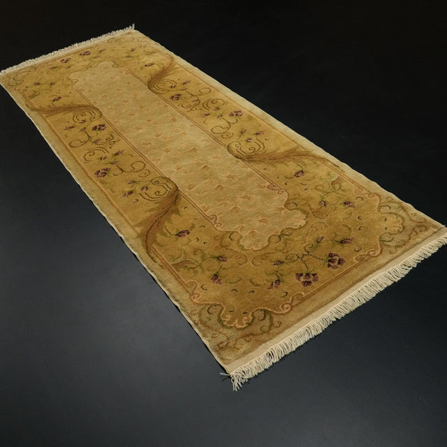 Green Frame-Pattern Handwoven Mohair Rug, Mohair Series, 76×198 cm Halıcızade