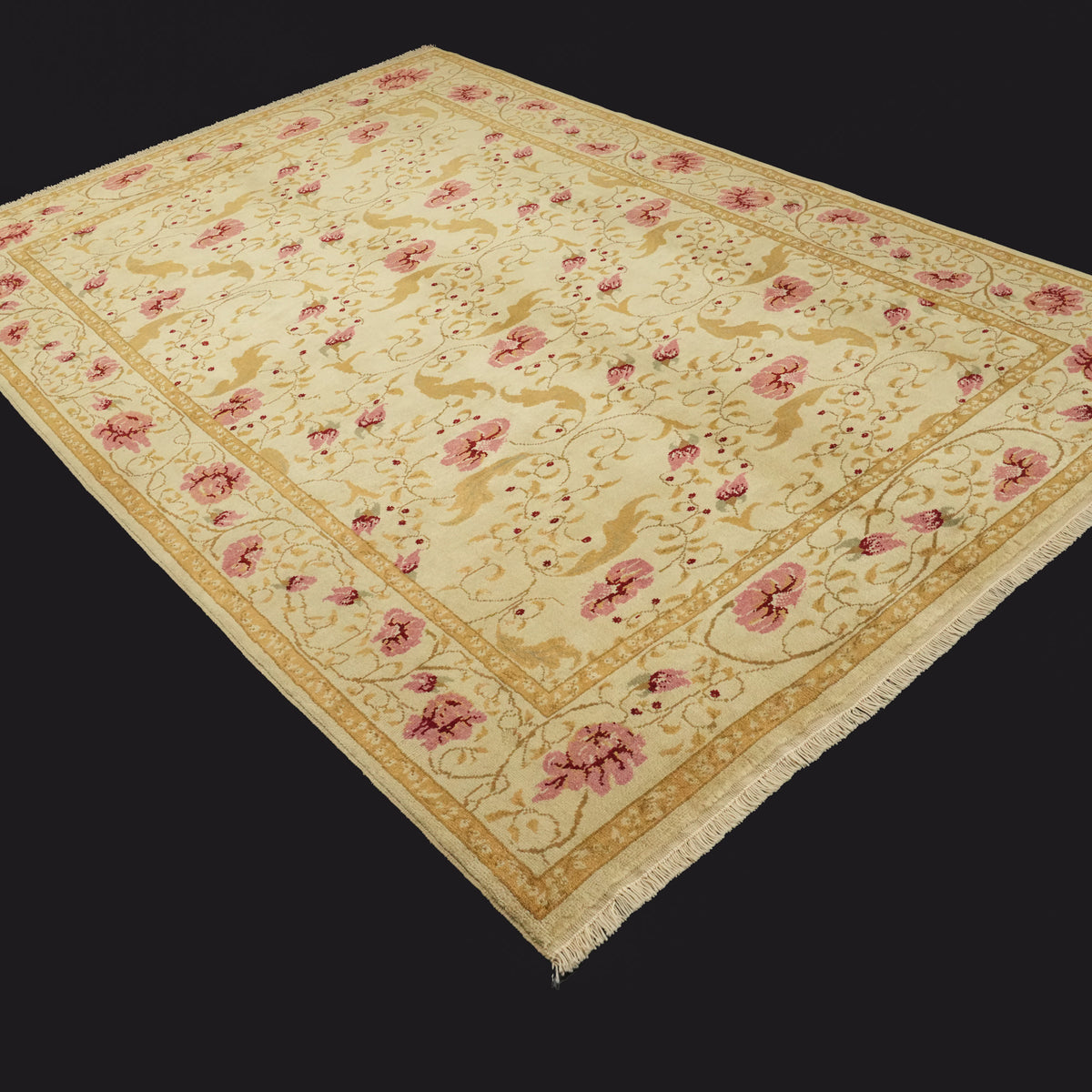 Mohair Serisi El Dokuma Çiçek Desenli Bej Halı, 204x298 – 208x298 cm — Halıcızade