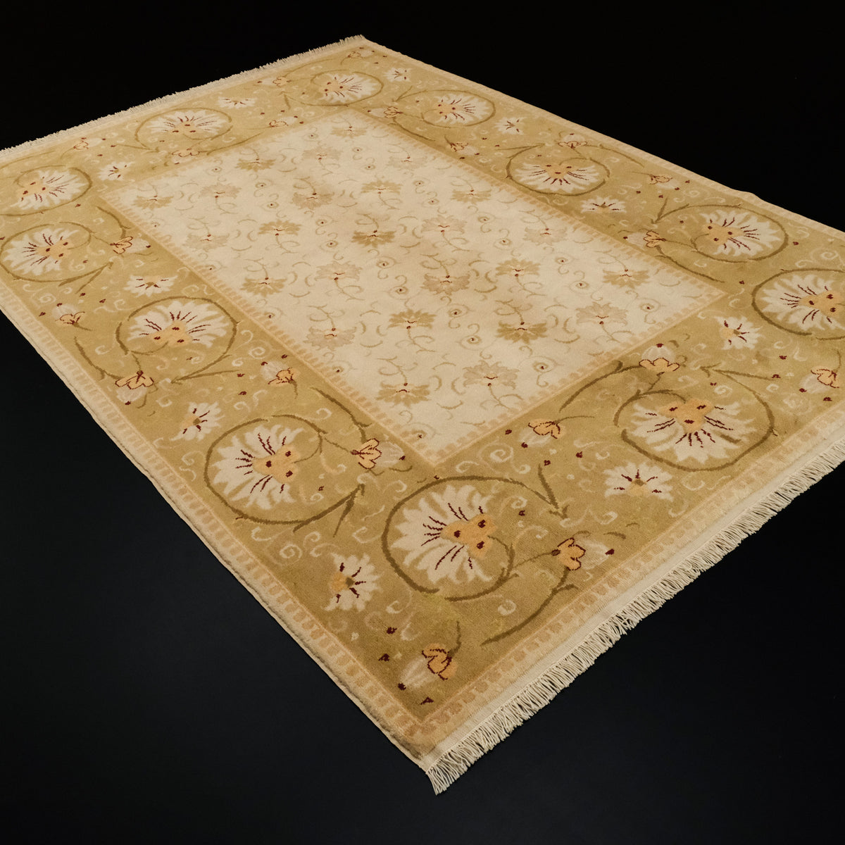 Green Floral Oushak Handwoven Mohair Rug — Oushak pattern