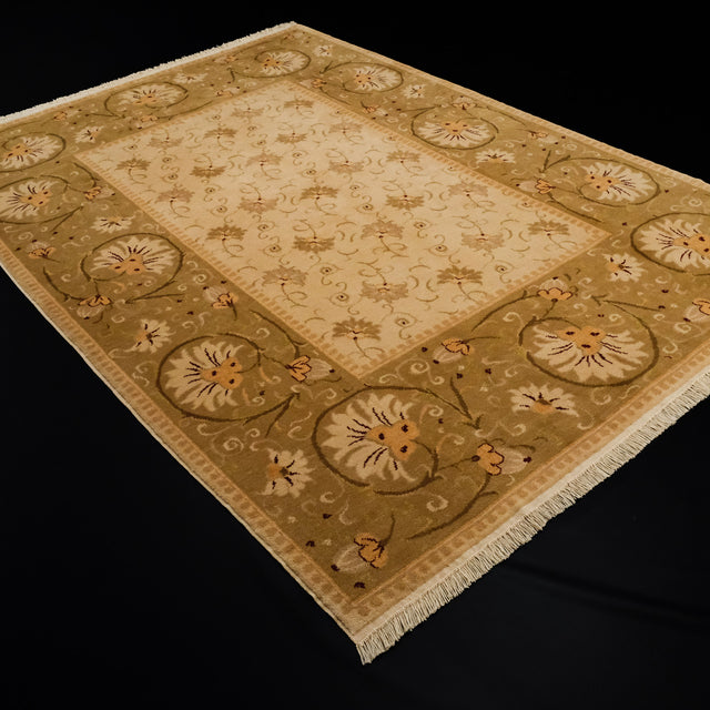 Green Floral Oushak Handwoven Mohair Rug, 203×291 cm Halıcızade