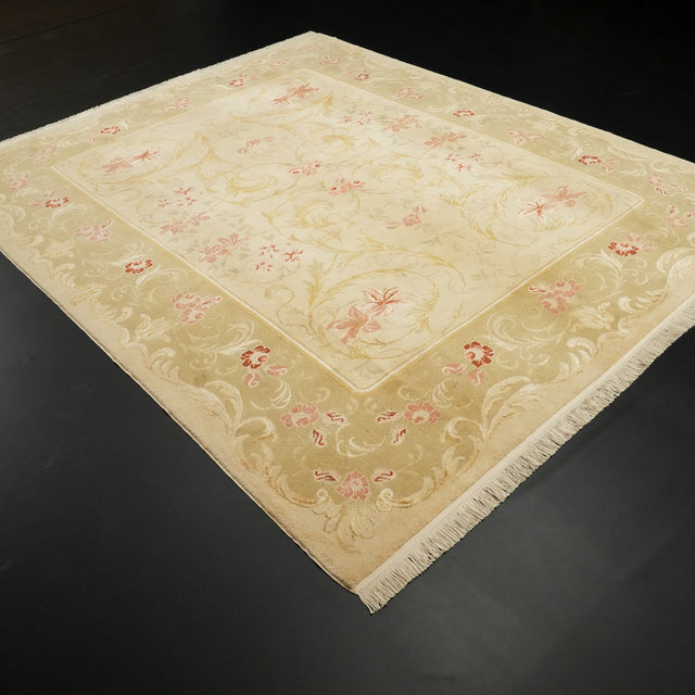 Cream Floral Handwoven Mohair Rug, 228×284 cm Halıcızade