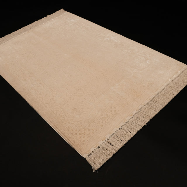 Nahar Serisi El Dokuma Çerçeve Desenli Krem İpekli Halı, 89x126 cm — Halıcızade