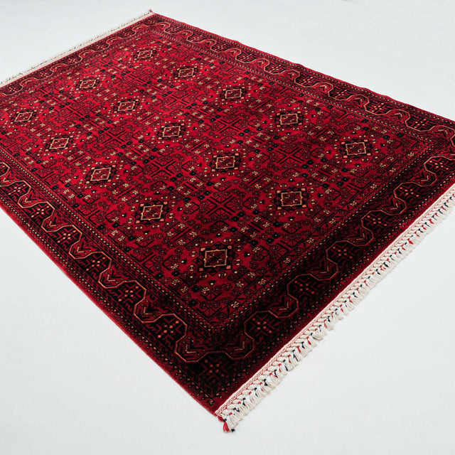 Afgan Türkmen desenli tezgah dokuma halı, bordo, 90x150 cm — Halıcızade