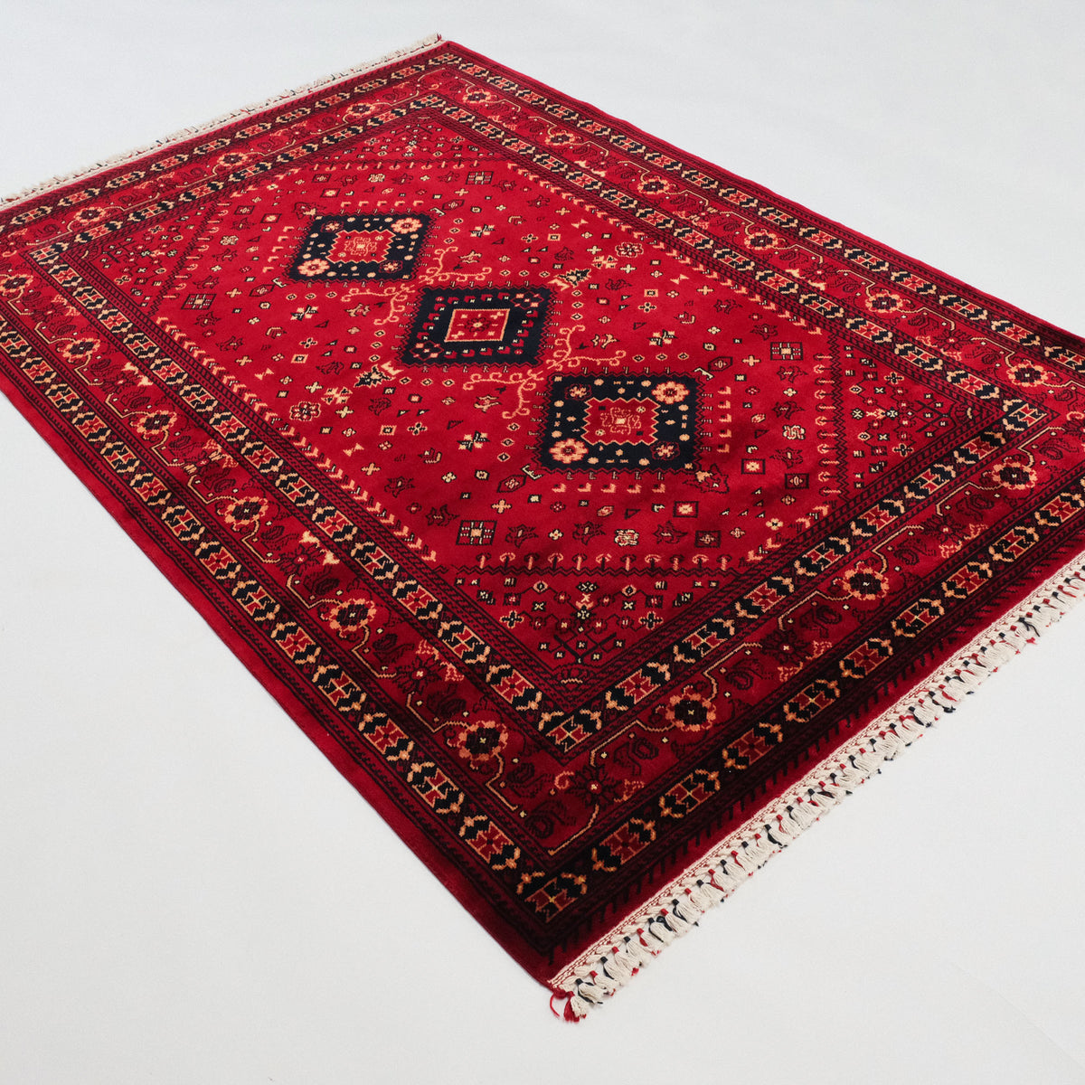 Afgan Türkmen desenli tezgah dokuma halı, bordo, 90x150 cm — Halıcızade