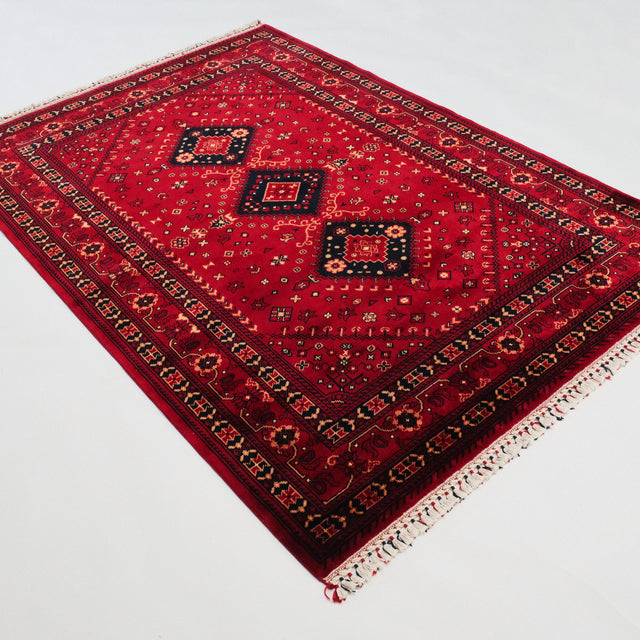 Afgan Türkmen desenli tezgah dokuma halı, bordo, 90x150 cm — Halıcızade